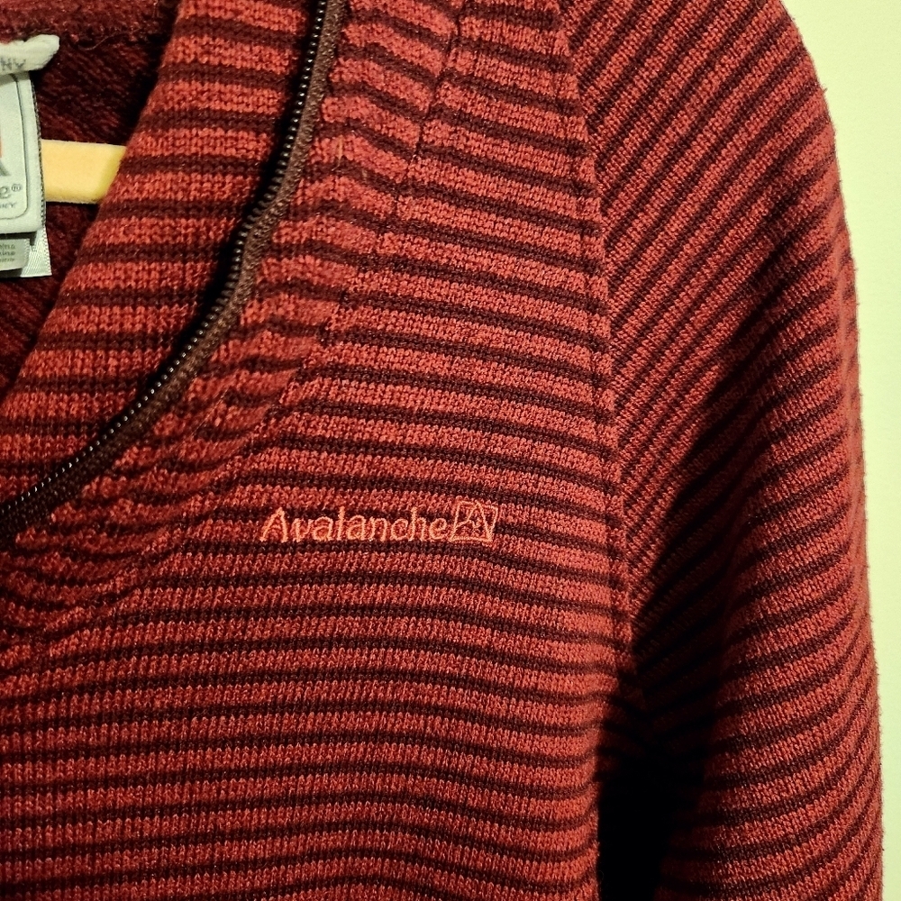 Avalanche | Women's Maroon Striped Hoodie Sweatshirt w/ Zipper Pockets (Size XL) - Picture 9 of 13